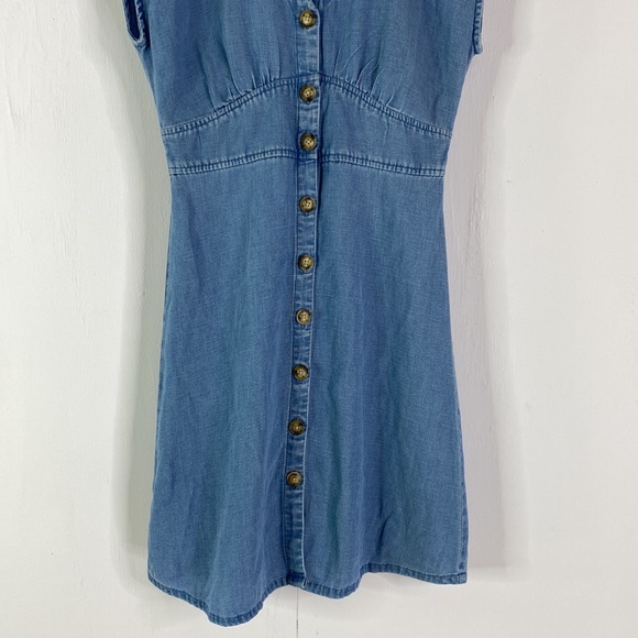 Loft Petite Chambray Button Down Flare Dress in Botanic Blue - Picture 4 of 13